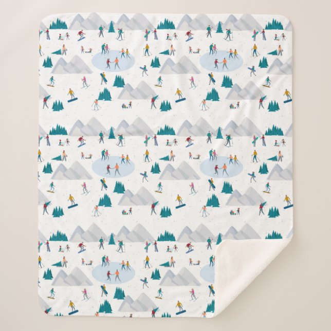Winter Sports Holiday Fun Pattern Sherpa Blanket (Front)