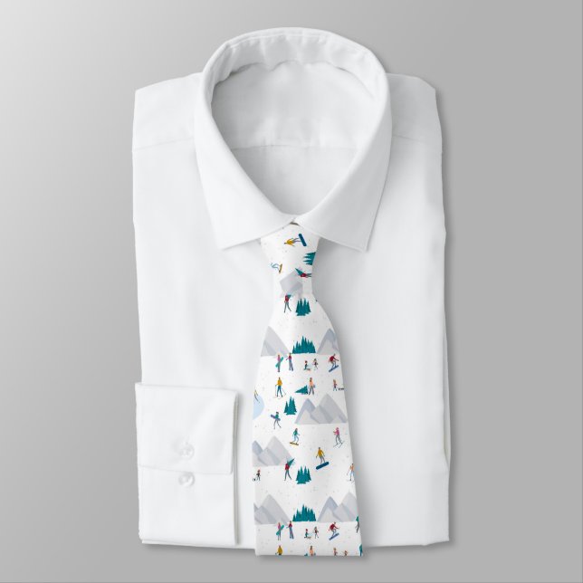 Winter Sports Holiday Fun Pattern Tie (Tied)