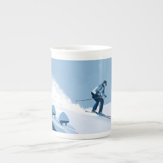 winter sports illustration bone china mug (Front)