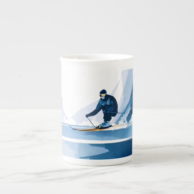 winter sports illustration bone china mug (Front)