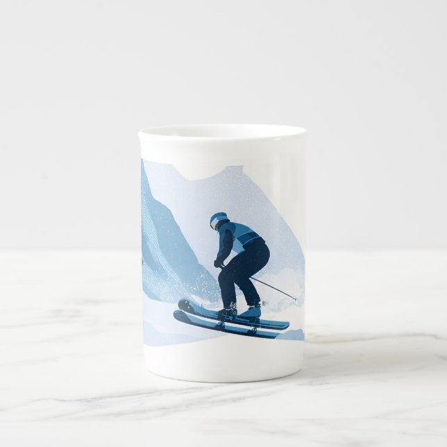 winter sports illustration bone china mug (Front)