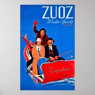 Winter sports in Zuoz, Engadine, Switzerland Poster
