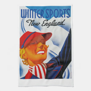 Winter Sports New England Tea Towel