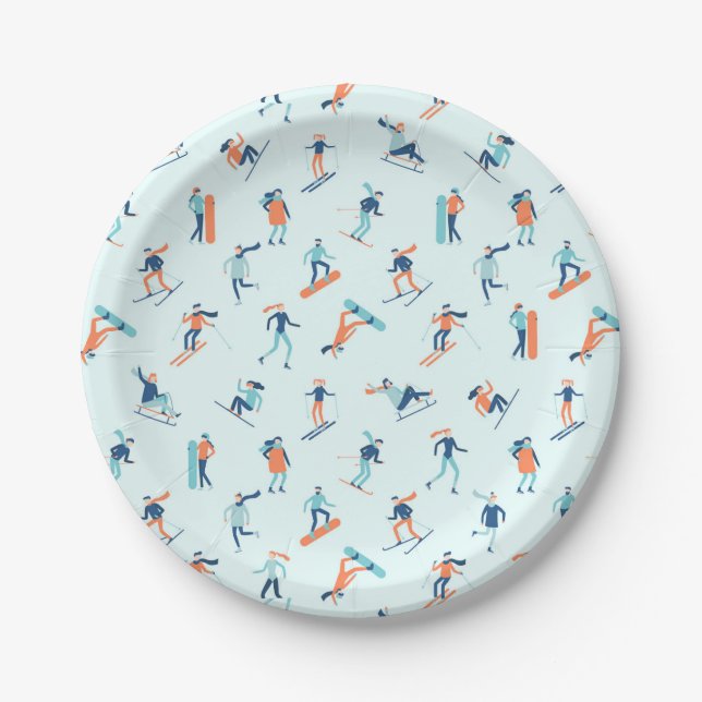 Winter Sports Pattern Paper Plate (Front)