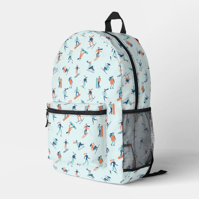Winter Sports Pattern Printed Backpack (Back Corner Right)
