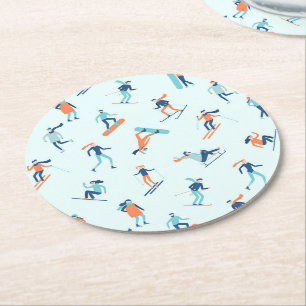 Winter Sports Pattern Round Paper Coaster
