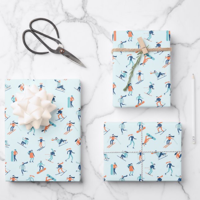 Winter Sports Pattern Wrapping Paper Sheet (Front)