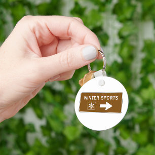 Winter Sports Road Sign Keychain