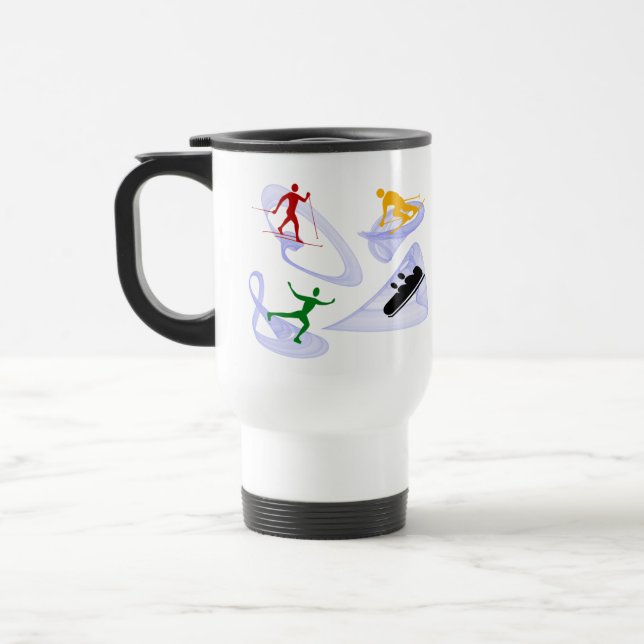 Winter Sports Silhouette Travel Mug (Left)