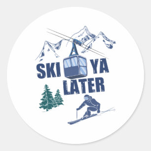 Winter Sports Skiing Snow Scene Vintage Ski Resort Classic Round Sticker