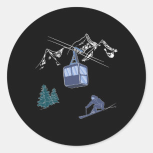 Winter Sports Skiing Snow Scene Vintage Ski Resort Classic Round Sticker