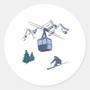 Winter Sports Skiing Snow Scene Vintage Ski Resort Classic Round Sticker