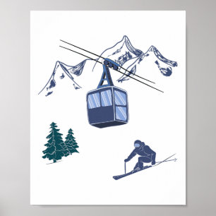 Winter Sports Skiing Snow Scene Vintage Ski Resort Poster
