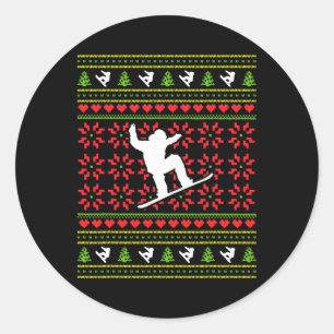 Winter Sports Ugly Sweater Snowboarding Christmas Classic Round Sticker