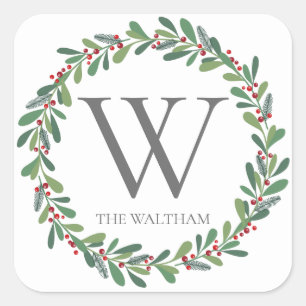 Winter Sprigs Monogram Christmas Sticker