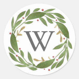 Winter Sprigs Monogrammed Christmas Sticker
