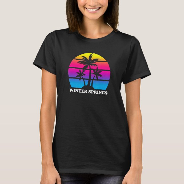 Winter Springs Florida Retro Palm Tree Sunset Vaca T-Shirt (Front)