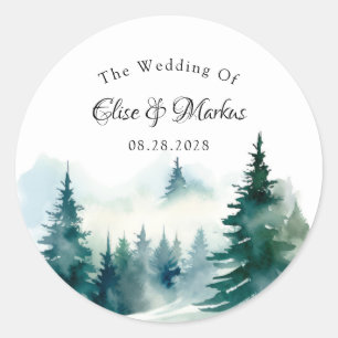 Winter Spruce Christmas Tree Scenery Wedding Classic Round Sticker