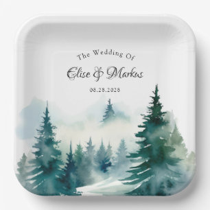 Winter Spruce Christmas Tree Scenery Wedding Paper Plate