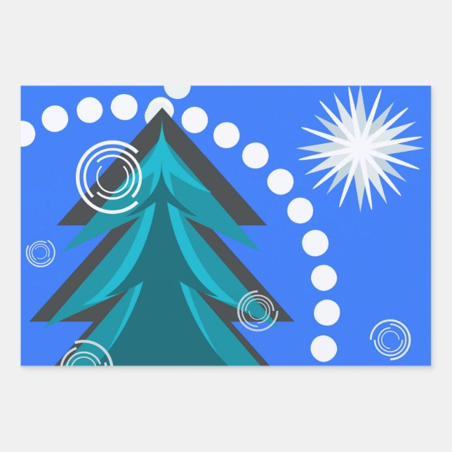 Winter Spruce Snowy Starry Night Wrapping Paper Sheet (Front 3)