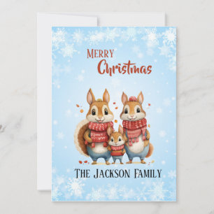Winter Squirrel Family With Scarves Holiday Card