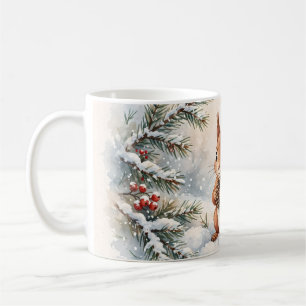Winter Squirrel Gift Watercolor Snowy Pine Cone Ar Coffee Mug