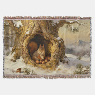 winter squirrel hiding nuts throw blanket