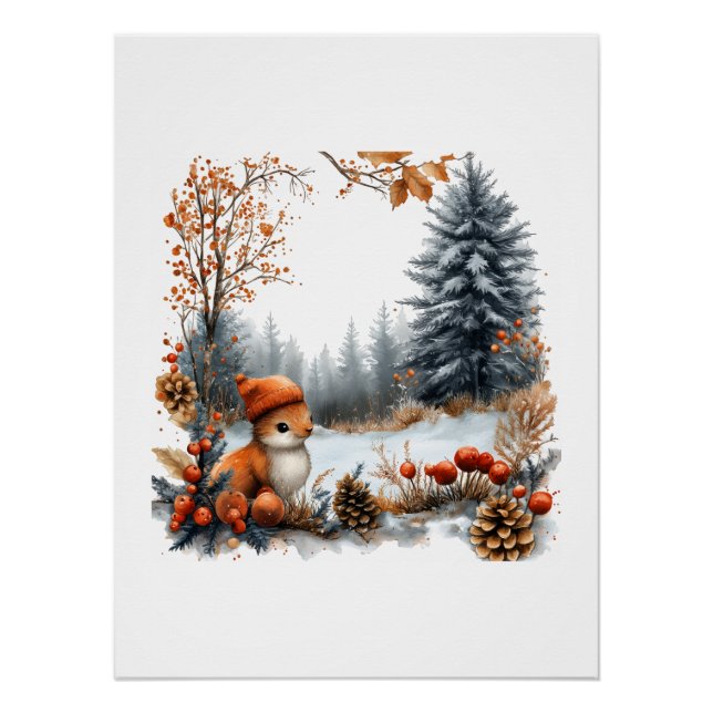 Winter Squirrel in Frosted Forest Poster (Front)