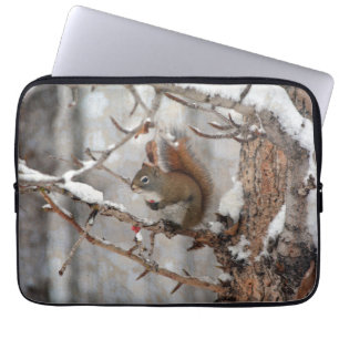 Winter Squirrel, Snow & Red Berries Xmas Design Laptop Sleeve