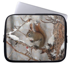 Winter Squirrel, Snow & Red Berries Xmas Design Laptop Sleeve