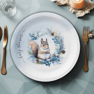 Winter Squirrel Watercolor Baby Shower Paper Plate