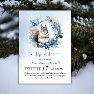 Winter Squirrel Watercolor Sip and See Invitation
