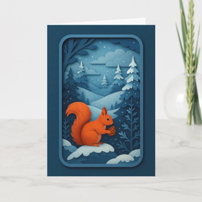 Winter Squirrel with Pinecone Card (Front)