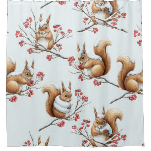 Winter Squirrels Among Snowy Branches Shower Curtain