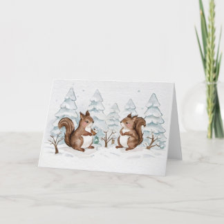 Winter Squirrels Greeting Card - Blank Inside