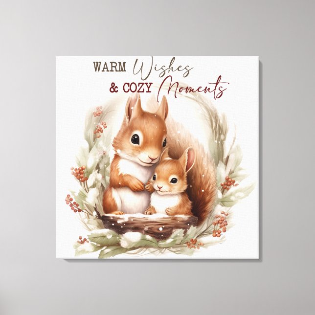 Winter squirrels in the woods Christms Canvas Print (Front)