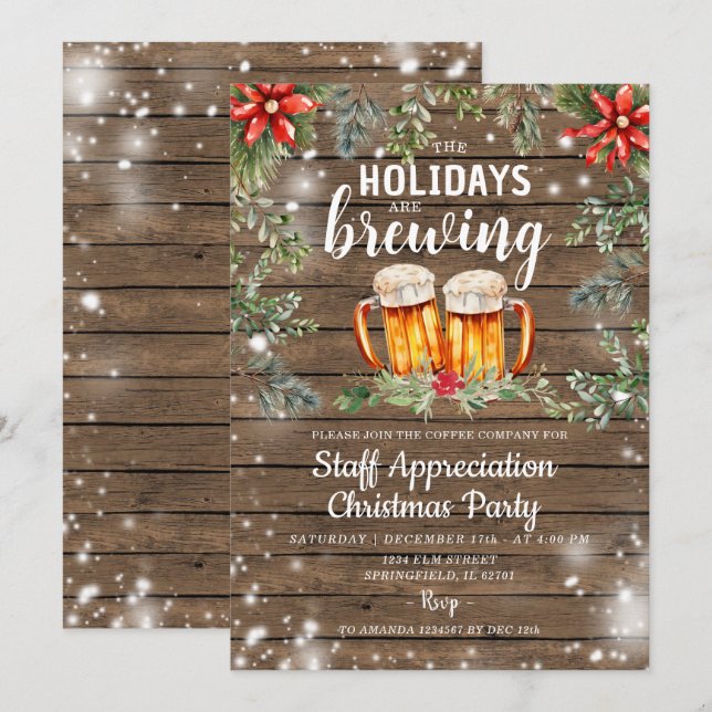 Winter Staff Party Holidays are Brewing Invitation (Front/Back)