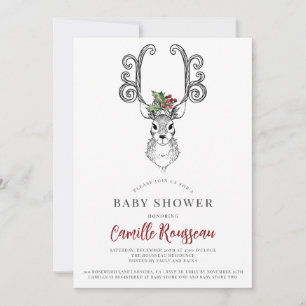Winter Stag Whimsical Baby Shower Invitation