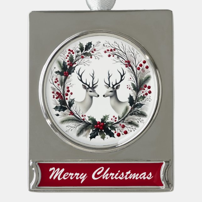 Winter Stag Wreath – Elegant Christmas Ornament (Front)