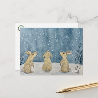 Winter Stargazing Bunnies Postcard