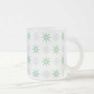Winter Stars and Snowflakes Pattern Frosted Glass Coffee Mug