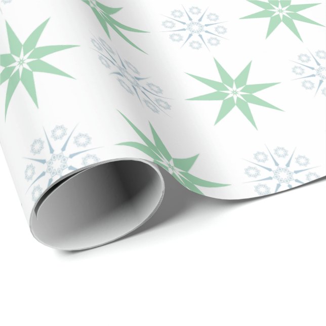 Winter Stars and Snowflakes Pattern White Wrapping Paper (Roll Corner)