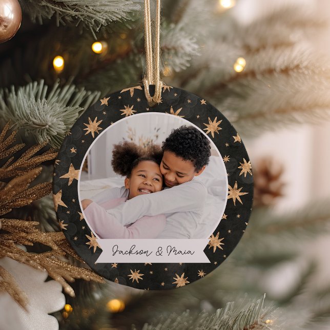 Winter Stars Double Sided Personalized Photo Ceramic Tree Decoration (Creator Uploaded)