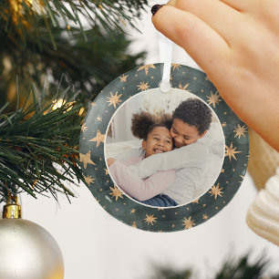 Winter Stars Family Photo Custom Glass Tree Decoration