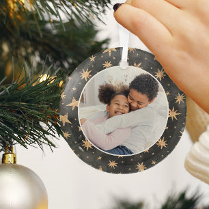 Winter Stars Family Photo Glass Tree Decoration