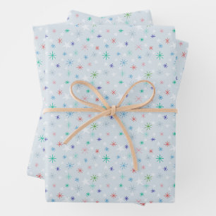 Winter Stars Snowflakes Multicolor Retro Inspired Wrapping Paper Sheet