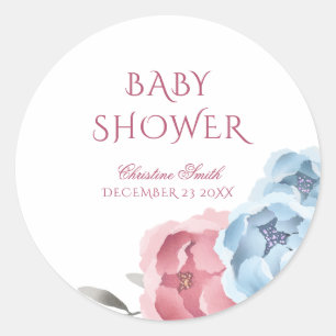 Winter Stork Floral Watercolor Baby Shower Classic Round Sticker