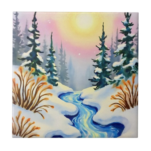 Winter Stream Landscape Tile (Front)
