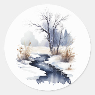 Winter Stream Round Stickers #3