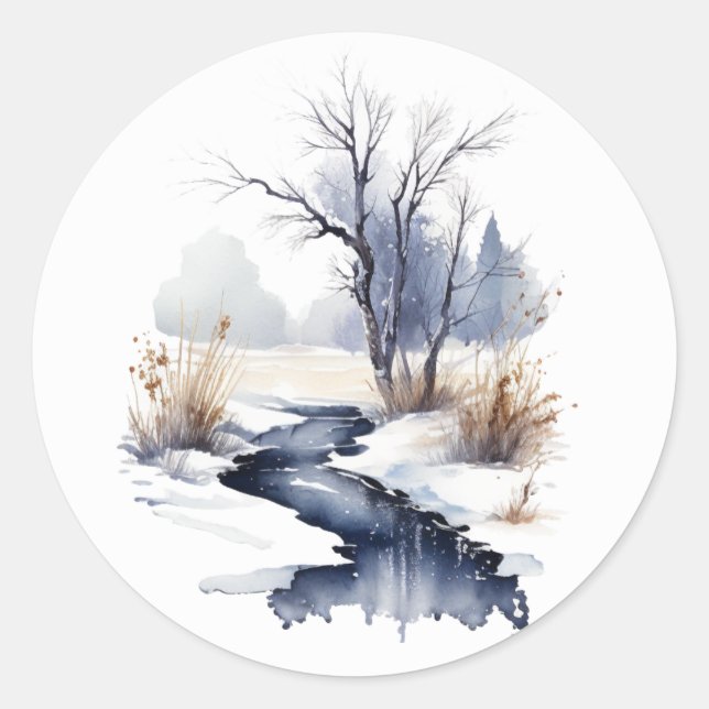 Winter Stream Round Stickers #3 (Front)